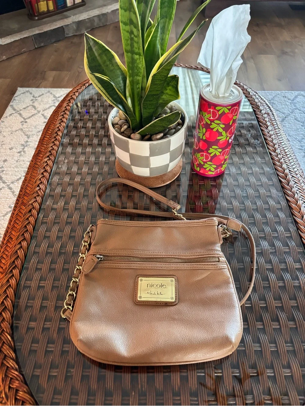 Nicole by Nicole Miller Tan Crossbody with Gold Accent Plate